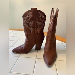 Women’s Brown Boots cowboy western travel party winter block heel country point